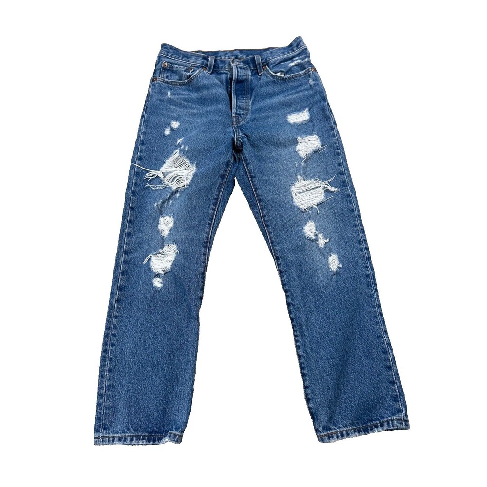 Levi's 501 Jeans Women 28x26 Blue Button-Up Fly Distressed Blank Red Tag